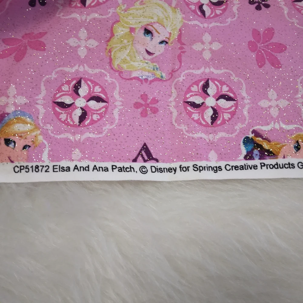 FABRIC Disney Frozen Fabric, Elsa & Ana Patch On Glitter Pink, 2.5 Yards